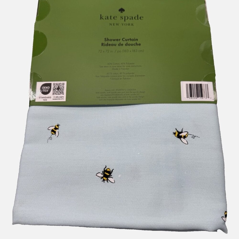 Kate Spade Bumble Bee Fabric Shower Curtain Blue Cotton Blend 72"x72" Summer NEW - Picture 6 of 7